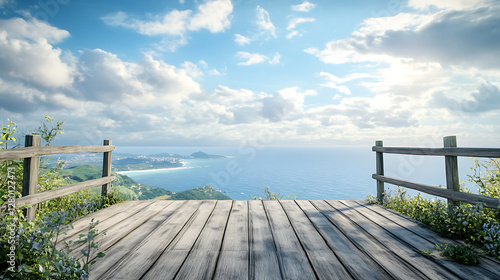 Scenic wooden platform extending towards the vast ocean with a breathtaking view
