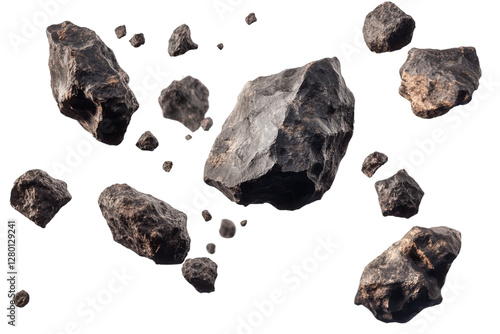Raw black coal, a natural fossil fuel mineral, isolated on a white background