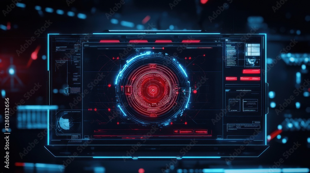 Cyberpunk holographic interface with futuristic UI elements Cyberpunk holographic interface with futuristic UI elements