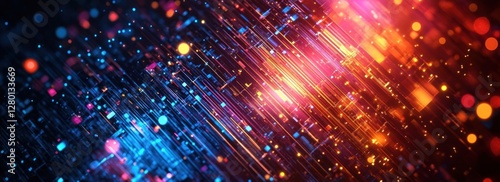 Wallpaper Mural Abstract digital art with vibrant red, orange, and blue streaks and bokeh. Torontodigital.ca