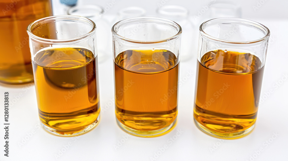 Golden liquid in three glasses, showcasing different shades of amber Golden liquid in three glasses, showcasing different shades of amber