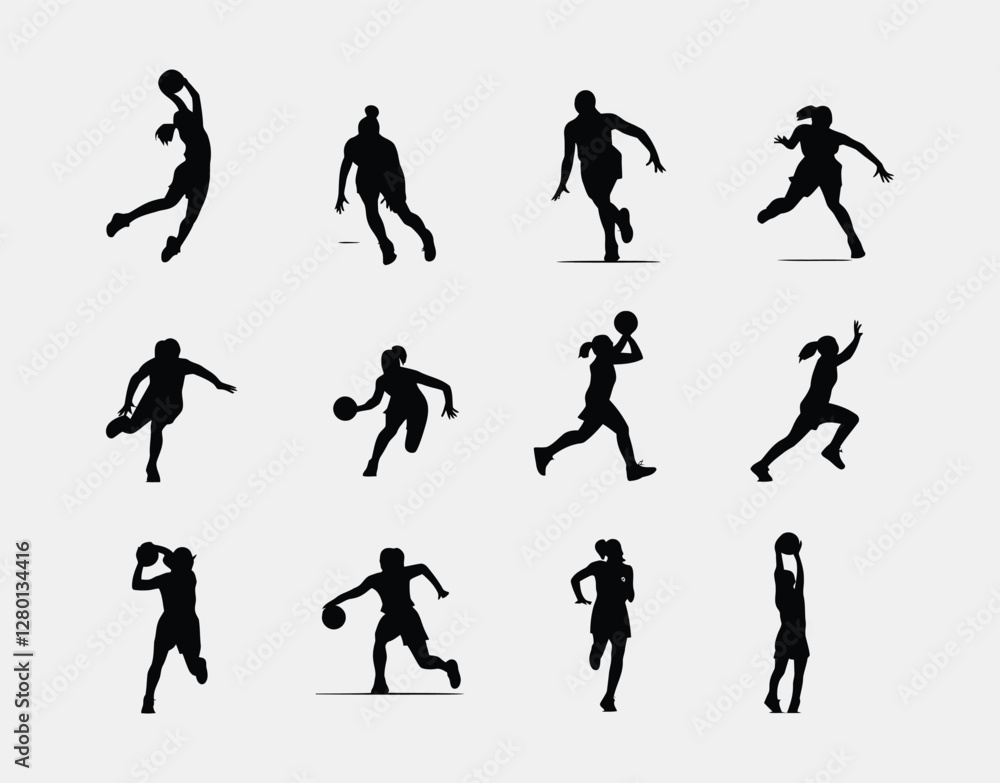 Obraz premium Female Basketball Silhouette Collection Vector Template