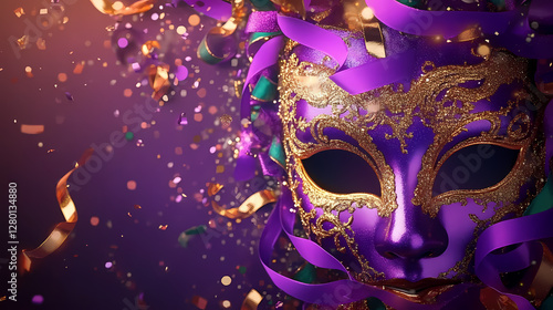 Wallpaper Mural Mardi Gras Mask in Purple and Gold Surrounded by Confetti Torontodigital.ca