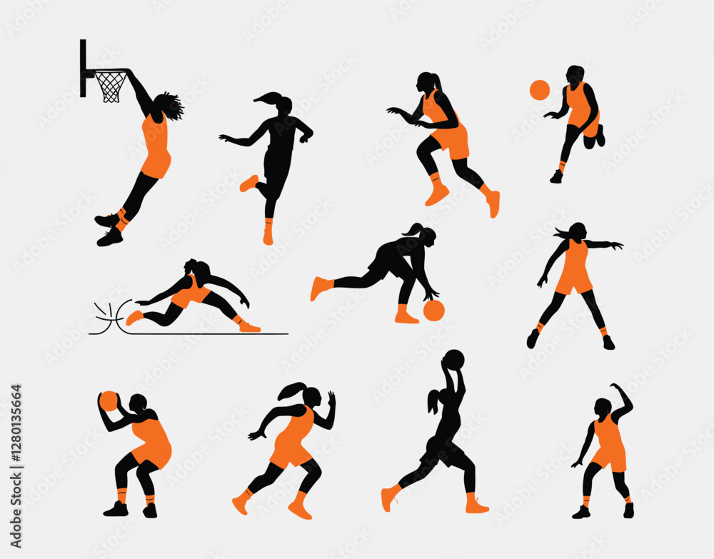 Minimalist Female Basketball Silhouettes Minimalist Female Basketball Silhouettes