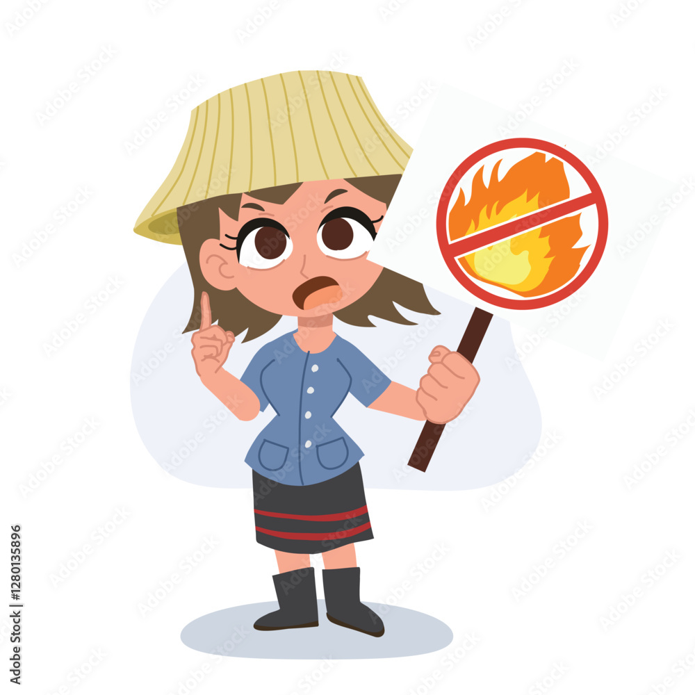 thai farmer woman cartoon promoting no burning pm 2.5 pollution awareness and environmental protection thai farmer woman cartoon promoting no burning pm 2.5 pollution awareness and environmental protection