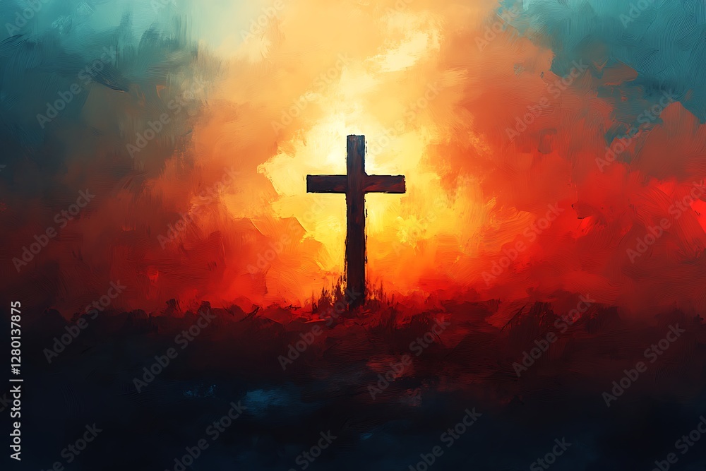 Sunrise Cross, Dramatic Sky, Religious Symbol Sunrise Cross, Dramatic Sky, Religious Symbol