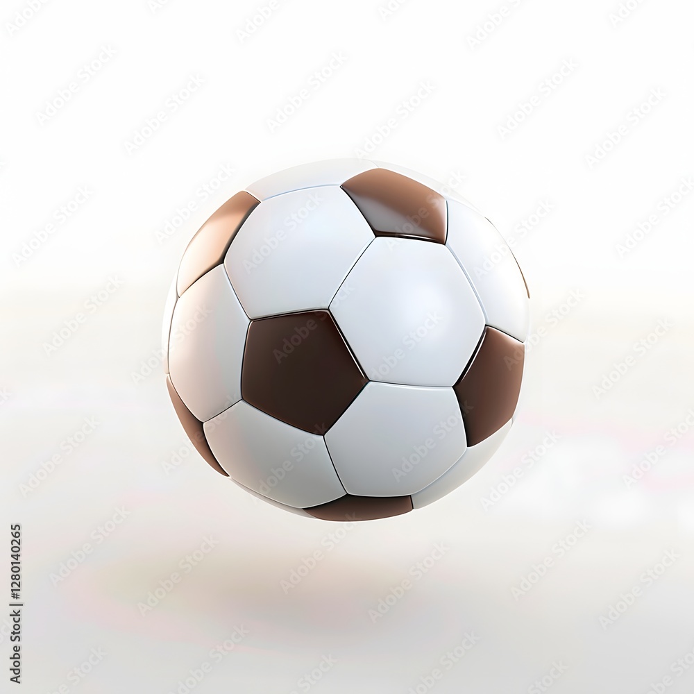 Naklejka premium 3D Clay Rendered Soccer Ball Floating on White Background with Soft Lighting