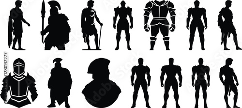 Knight silhouettes set, roman pack of vector silhouette design, isolated background