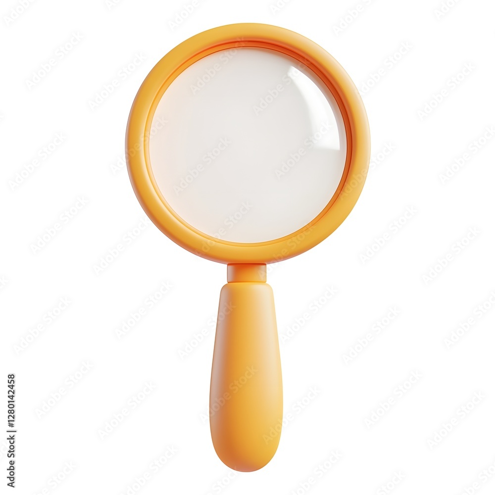 Cartoon 3D Orange Magnifying Glass Icon on White Background Cartoon 3D Orange Magnifying Glass Icon on White Background