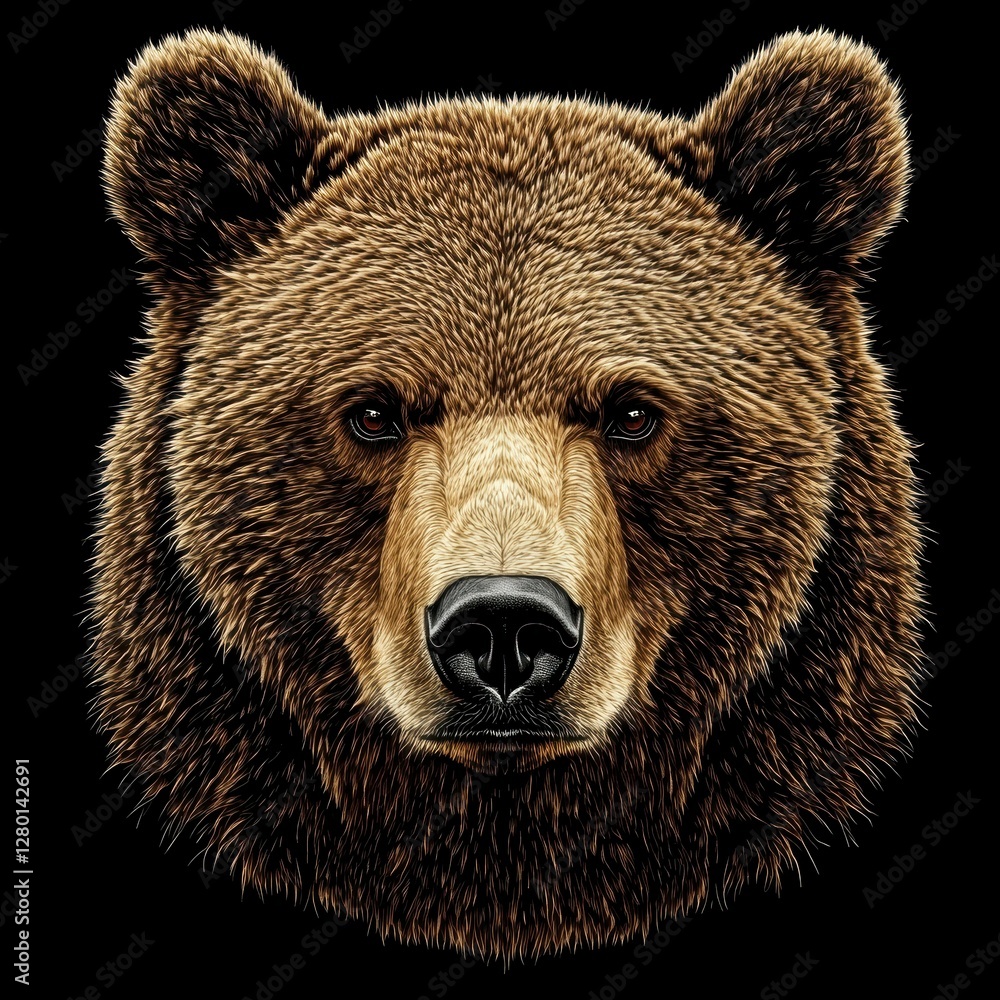 Brown Bear Portrait with Detailed Fur and Intense Gaze Animal Illustration Digital Art Work Brown Bear Portrait with Detailed Fur and Intense Gaze Animal Illustration Digital Art Work