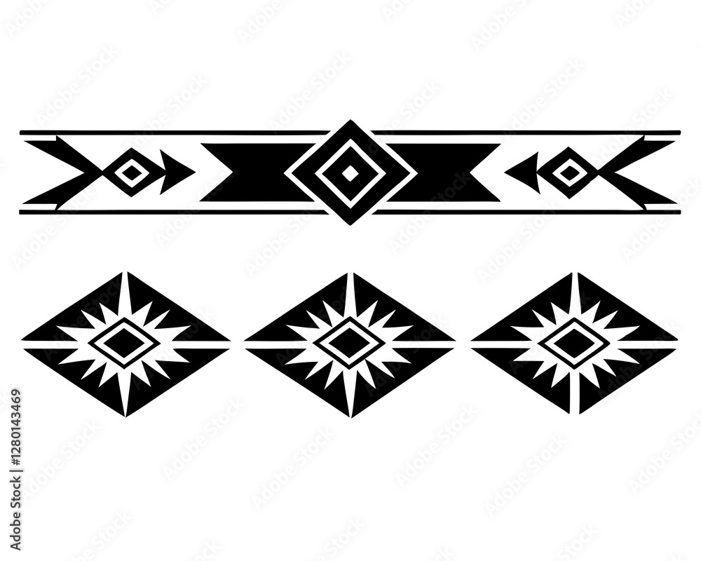 Fototapeta premium set of ornamental elements for design. tribal divider border pattern seamless