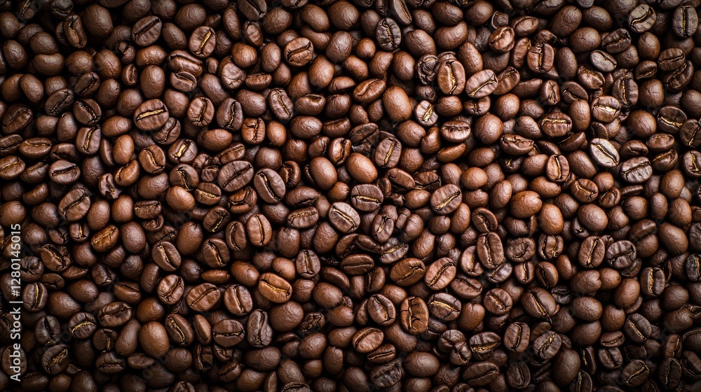 Fototapeta premium Dark Roasted Coffee Beans Spread on a Textured Wooden Surface