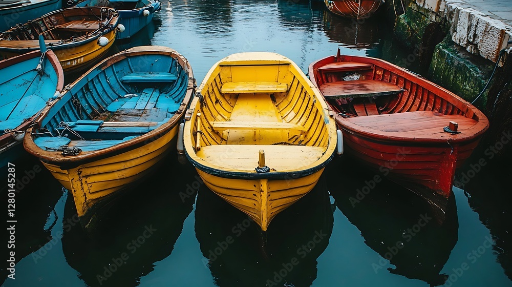 Obraz premium Colorful Boats Dockside Harbor Scene