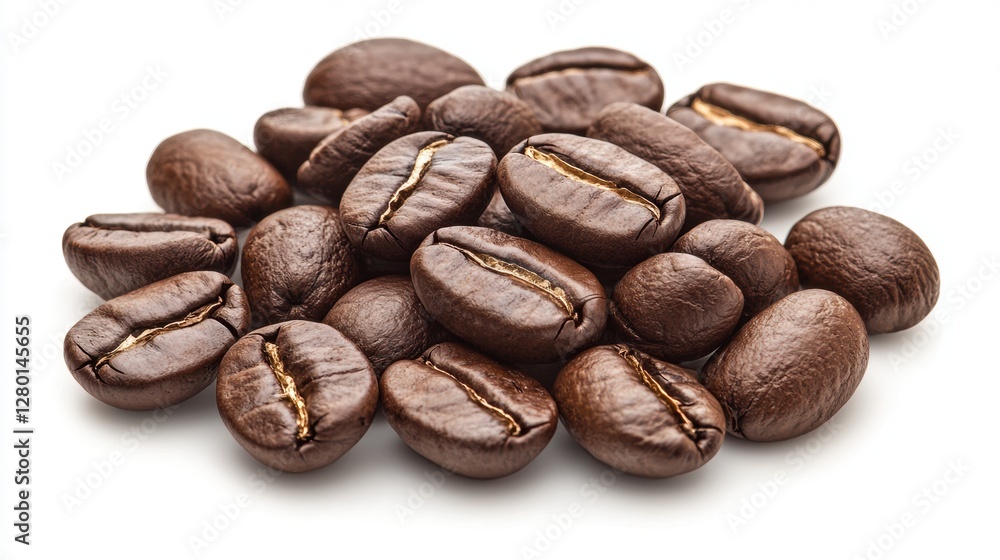 Freshly Roasted Coffee Beans on a White Background for Beverage Use Freshly Roasted Coffee Beans on a White Background for Beverage Use