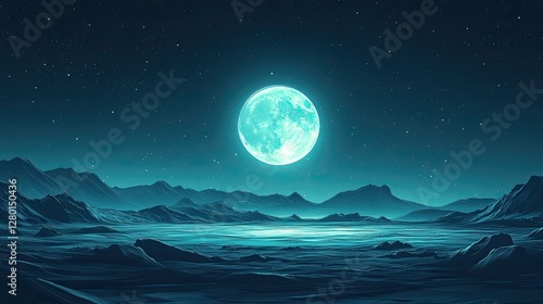 Blue moon over alien landscape.  Possible stock photo use
