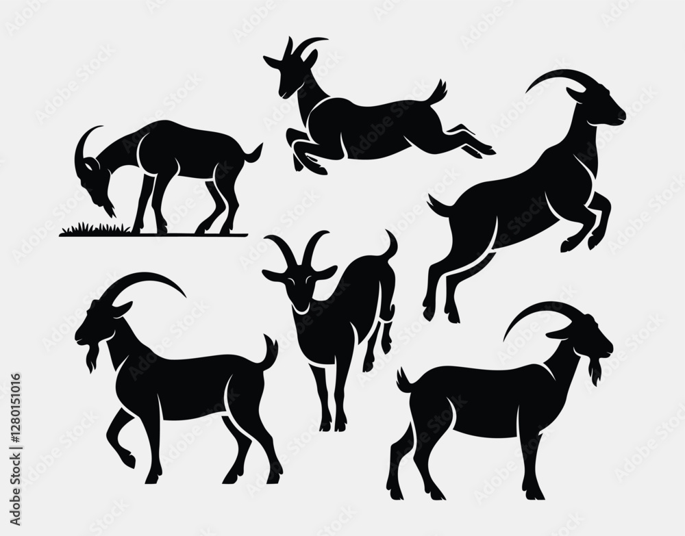 Fototapeta premium Simple Goat Silhouette Collection Vector Template