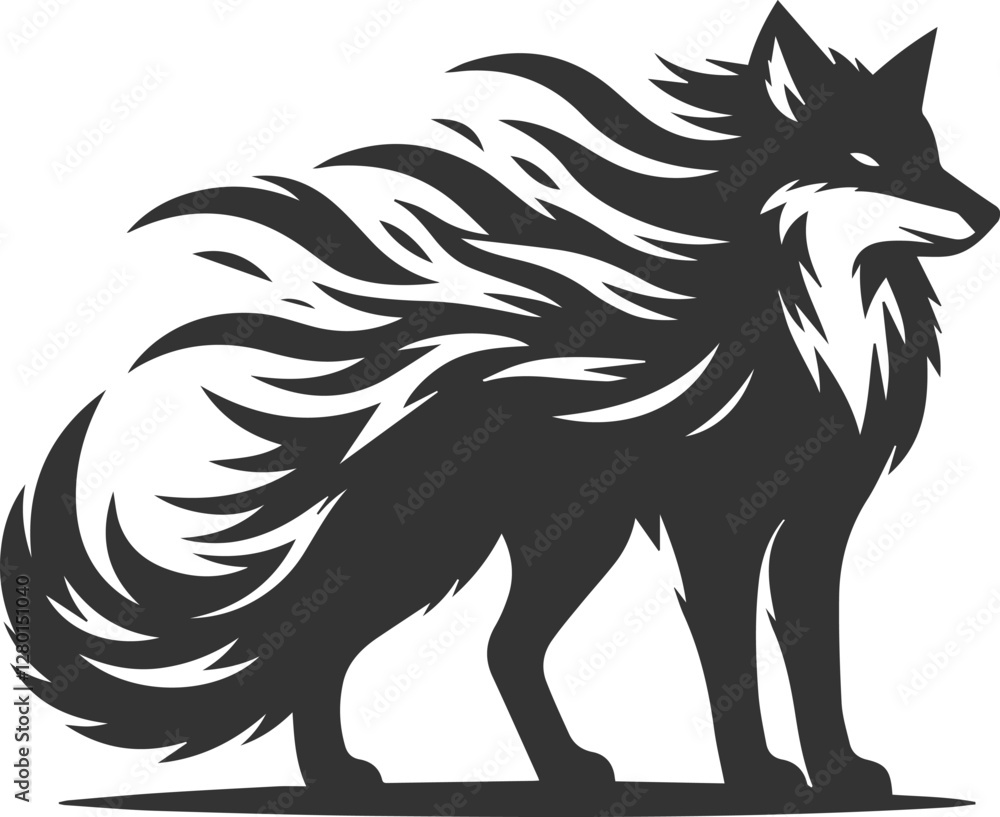 Fototapeta premium A fox standing tall with its fur bristling in rage vector
