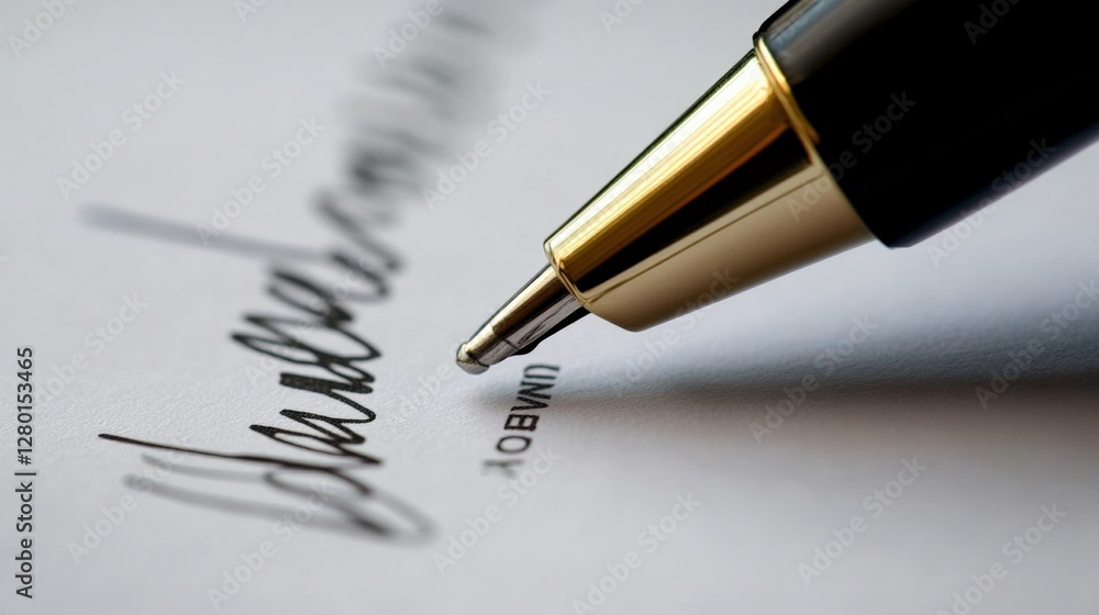 Fototapeta premium Close-up of a luxurious pen writing on smooth paper, showcasing elegant handwriting in a serene setting