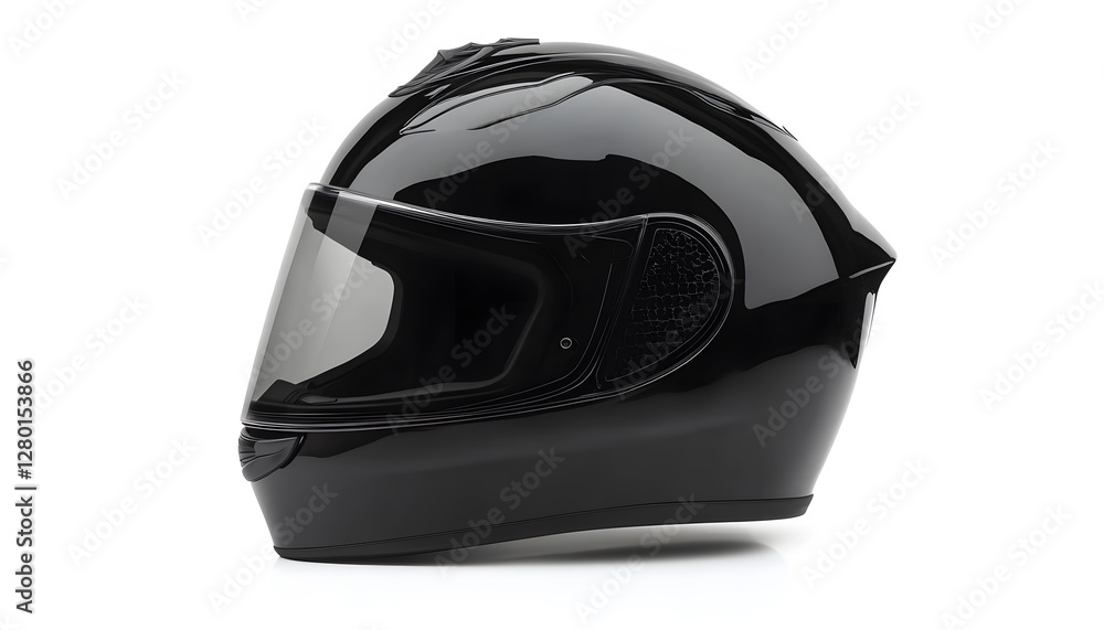 Obraz premium Glossy black motorcycle helmet with clear visor on white