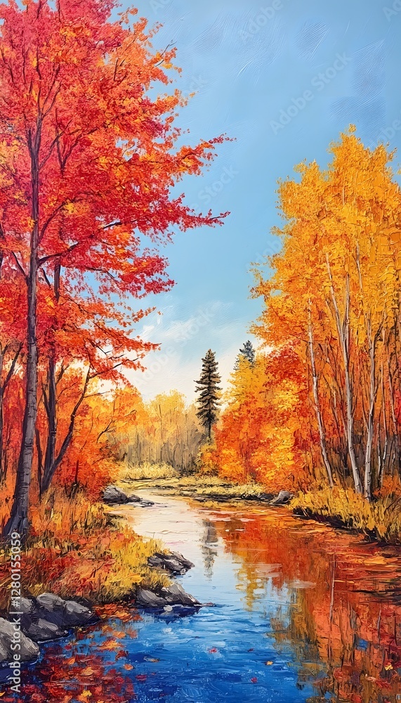 An Autumn Forest Landscape Reflecting In A Tranquil River An Autumn Forest Landscape Reflecting In A Tranquil River