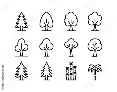 Set of Thin Line Tree Designs Vector Template