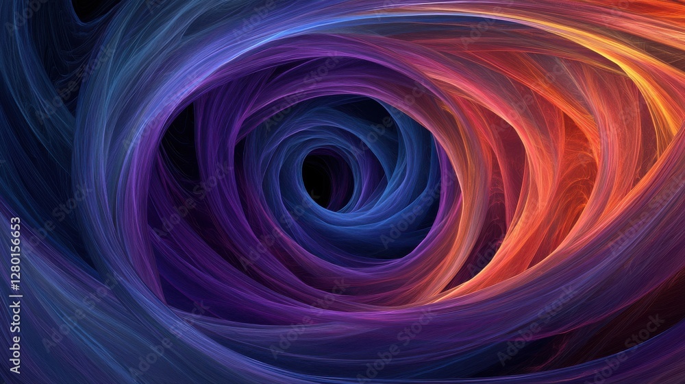 Fototapeta premium A mesmerizing swirl of deep colors, blending purples, blues, and fiery oranges, creating a dynamic, abstract vortex.