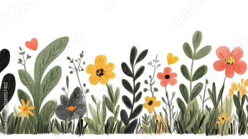 Wallpaper Mural Hand Drawn Colorful Botanical Flowers and Foliage Illustration for Decorative Spring Borders and Fresh Garden Design Elements Isolated on White Torontodigital.ca