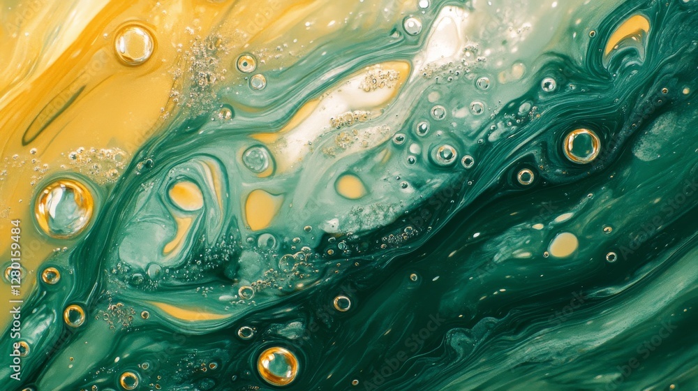 Abstract macro photograph of green liquid with suspended air bubbles, science and chemistry concept, close-up of fluid dynamics and molecular structure in a vibrant green hue
Abstract macro photograph of green liquid with suspended air bubbles, science and chemistry concept, close-up of fluid dynamics and molecular structure in a vibrant green hue