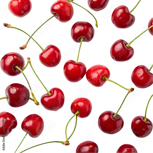 Juicy Red Cherries: High-Res Image & Background isolated on transparent background