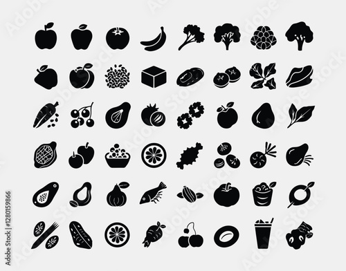 Clean Food Icons Silhouette Collection Template