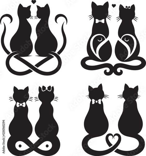Loving Cat Couples silhouettes 
