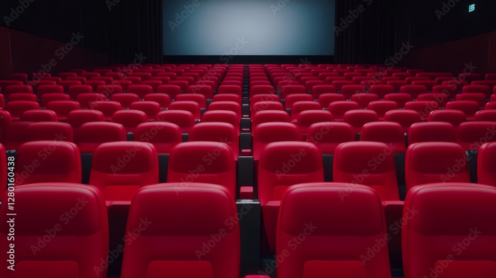 Naklejka premium Empty movie theater with red seats and large screen