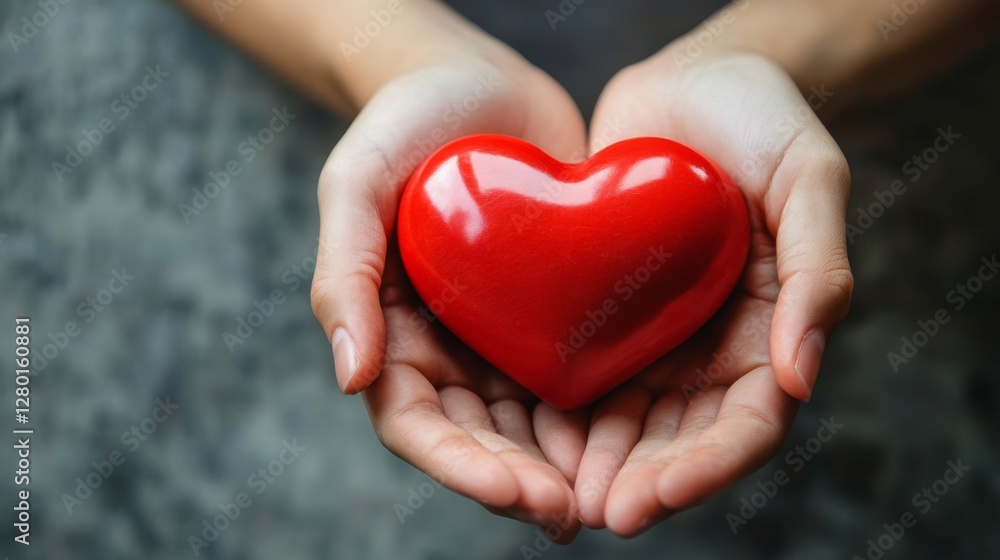 Hands holding red heart symbolizing love and compassion Hands holding red heart symbolizing love and compassion