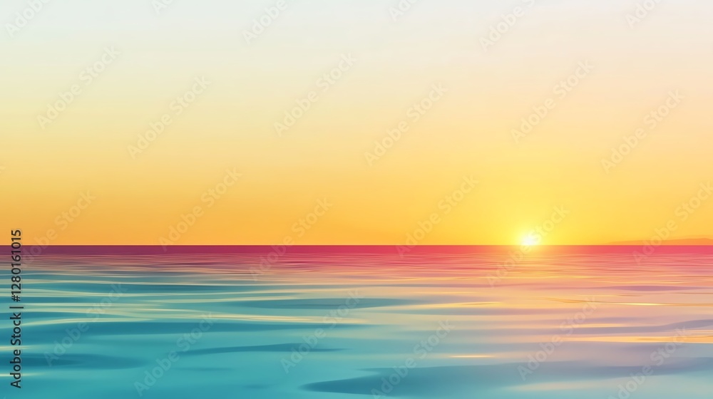 Obraz premium A tranquil scene of a sunset over calm ocean waters, blending warm hues with the cool tones of the sea.