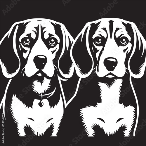 Two Beagles Portrait silhouettes 