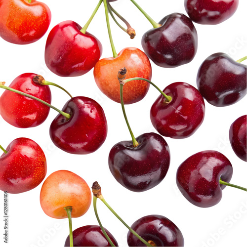 Fresh Cherries: Red, Sweet, Bing, Rainier, Summer Fruit isolated on transparent background