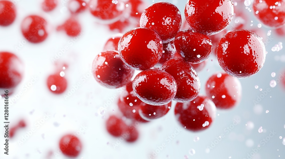 Red Spheres in Motion Against Light Gray Background Red Spheres in Motion Against Light Gray Background
