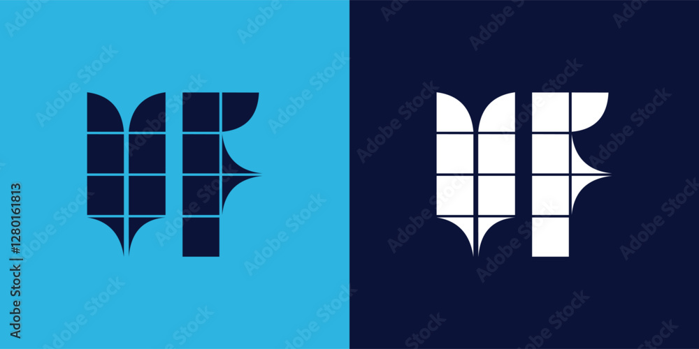 Obraz premium VF logo design with tile shape. Minimalist and modern vector illustration design suitable for business or brand