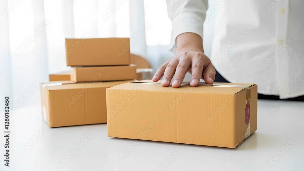 Organizing package deliveries office space photography indoor close-up view efficiency Organizing package deliveries office space photography indoor close-up view efficiency