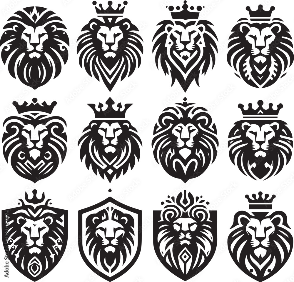 Lion Crown Logo Set Lion Crown Logo Set