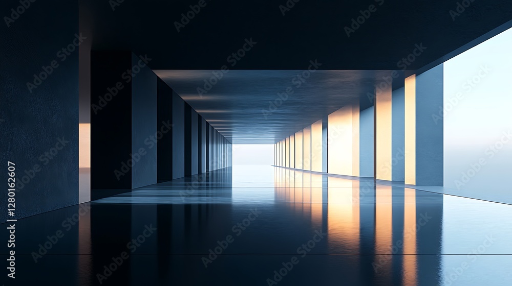 Fototapeta premium Modern corridor sunset view