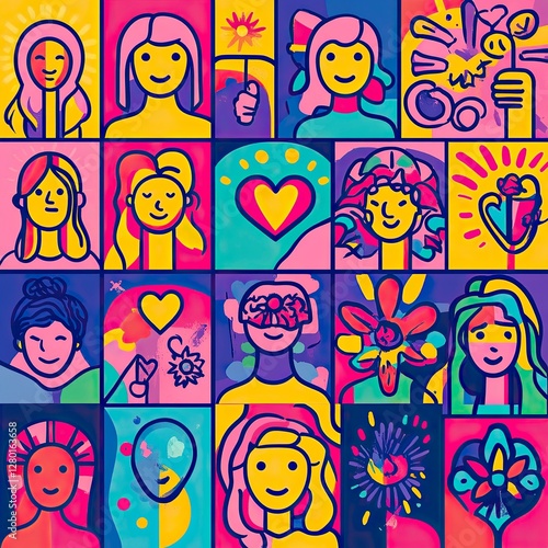 Empowerment-Themed Icon Set for Women’s Day, International Womens Day