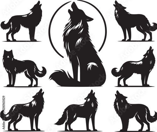 Collection of wolf silhouettes