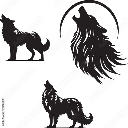 set of wolf silhouettes