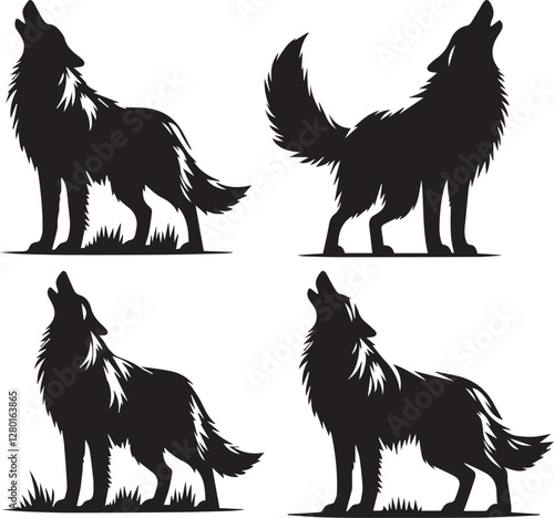 set of wolf silhouettes