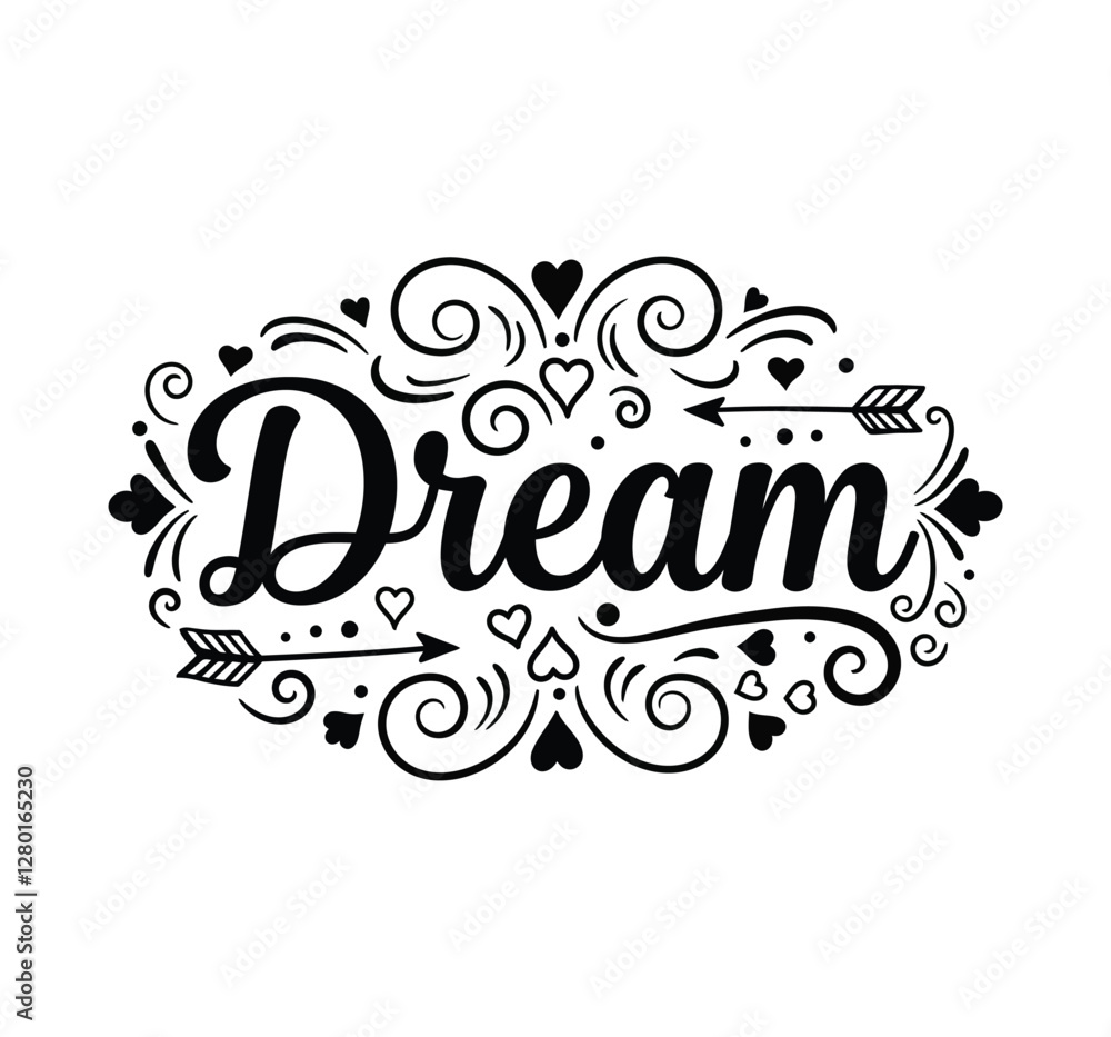 Beautiful typography 'dream' vector on white background, black and white Design Beautiful typography 'dream' vector on white background, black and white Design