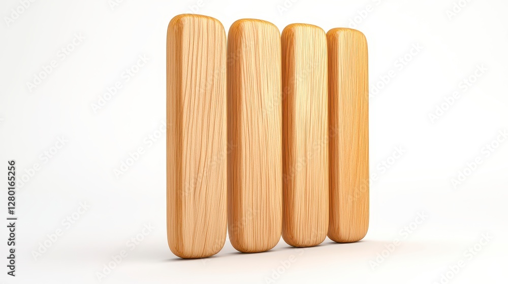 Four Light Brown Vertical Wooden Planks On White Background Four Light Brown Vertical Wooden Planks On White Background