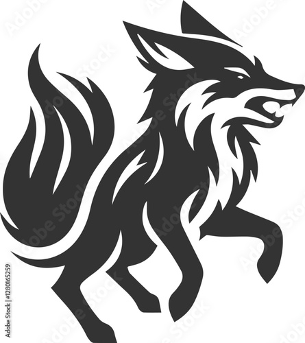 A fox growling, its stance aggressive vector animal silhouette