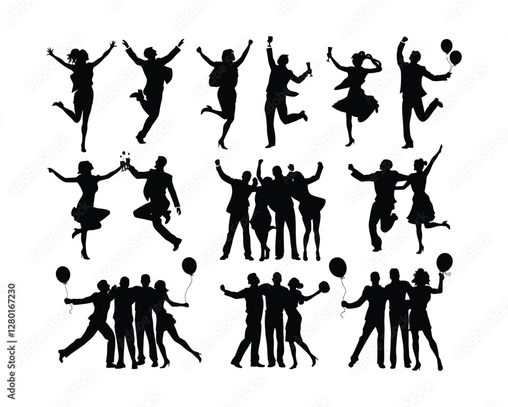 Fototapeta premium Group People Dancing and Cheers Silhouette Collection
