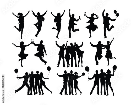 Group People Dancing and Cheers Silhouette Collection